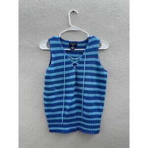 Nautica Jeans Company Womens Tank Size Large Blue Striped Sleeveless Knit